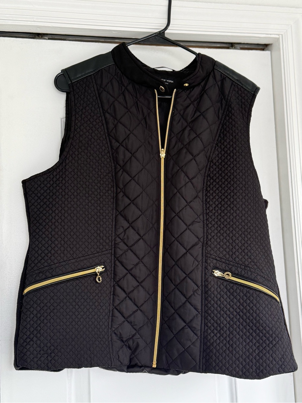 Black Quilted Vest with Gold Zipper Accents